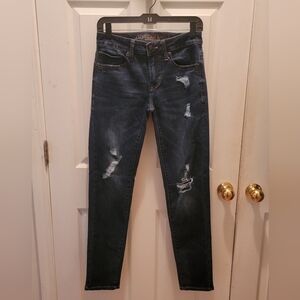 American Eagle Mens Extreme Flex Skinny Jeans, Dark Distressed Denim, Size 28x32